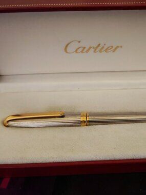 Cartier Dandy Godron Pinstripe Gold Silver Plated Ballpoint Pen